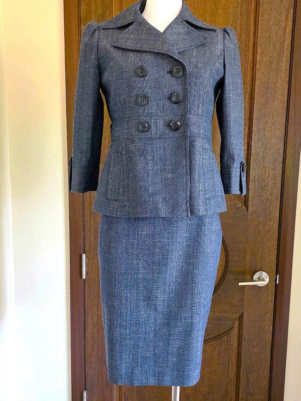 VINTAGE Nine West Skirt Suit Size 6P Denim Blue Excellent Condition